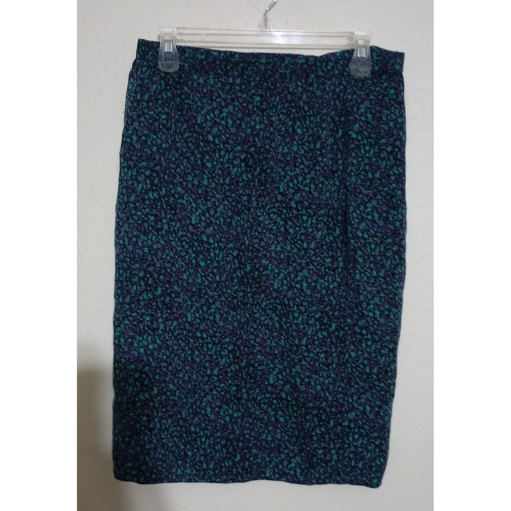 Raul Blanco Vintage 100% Silk Pencil Skirt Abstract Dot Green Purple Size 10